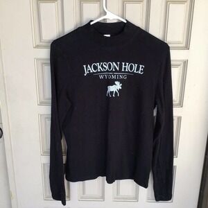 COPY - Techstyles Ribbed T Shirt Black “Jackson Hole Wyoming” SzM Pre-Owned